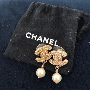 Chanel Pearl Drop Earrings with Gold Plating